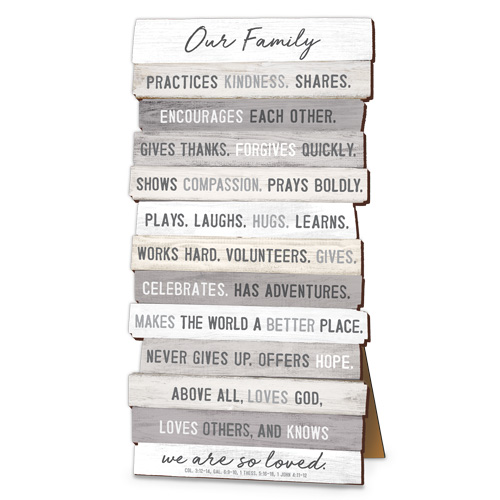 [45035L] Plaque Stacked Wood Our Family Desktop