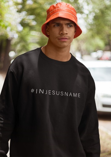 [CREW2BLWI] Crew Neck In Jesus Name Black Large White Ink