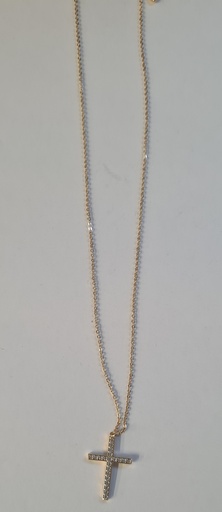 [1129] Necklace Gold Cross Long Diamante