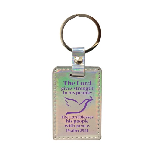 [SELKC5927-FM] Keyring The Lord Gives Strength Iridescent Silver