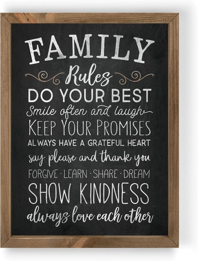 [VFR0368] Framed Art Family Rules Wood