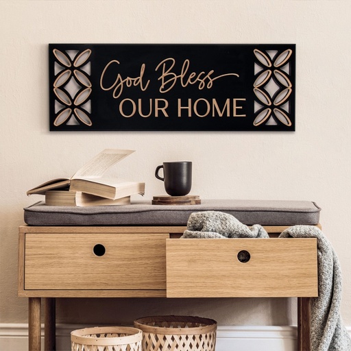 [SGS0056] Ornate Décor God Bless Our Home Black