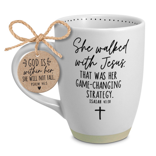 [18308L] Mug She Inspires She Walked With Jesus White/Tan