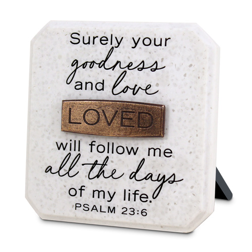 [40363L] Cast Stone Plaque Loved Copper Accented