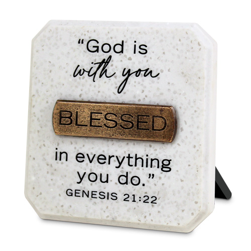 [40364L] Cast Stone Plaque Blessed Copper Accented