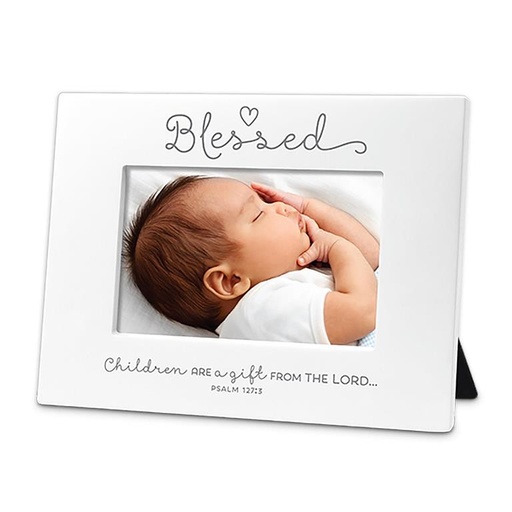 [17943L] Photo Frame Blessed Baby White Resin