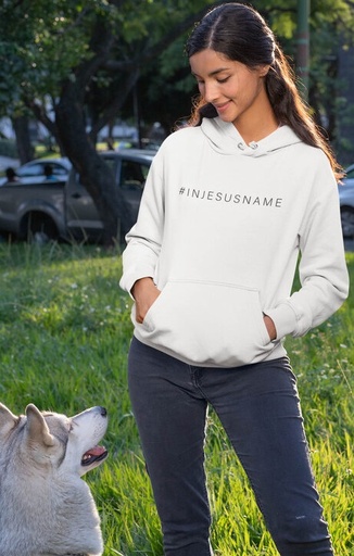 [HOOD2WLBI] Hoodie #In Jesus Name White Large Black Ink