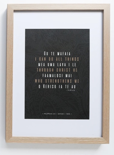 [FS42TT34] Plaque A4 Samoan Philippians 4:13 Natural Frame