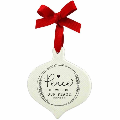 [12661L] Ornament Doodle Peace w/Red Ribbon
