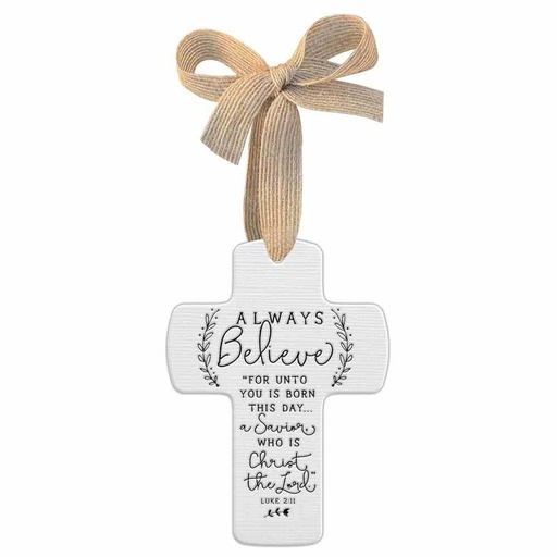 [82368L] Hanging Cross Doodle Always Believe White