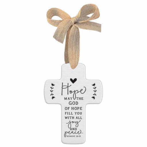 [82371L] Hanging Cross Doodle Hope White w/Ribbon