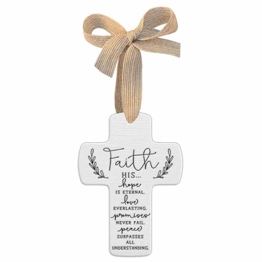 [82370L] Hanging Cross Doodle Faith White w/Ribbon