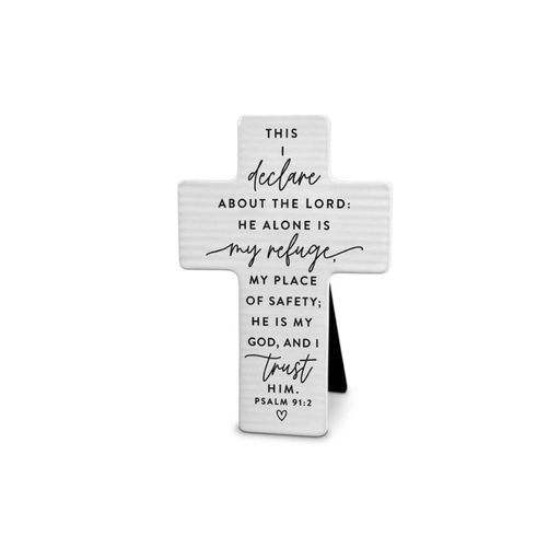 [11454L] Tile Cross My Refuge Psalm 91:2 White