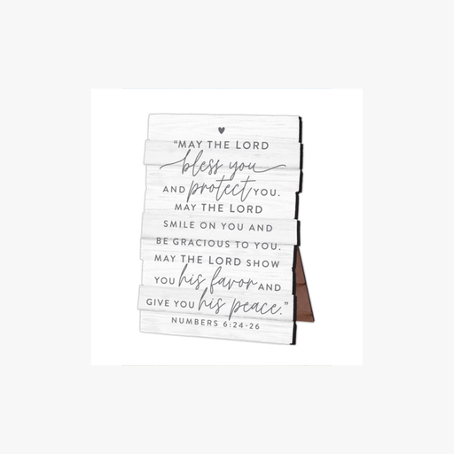 [45043L] Plaque Desktop Blessing Stacked White Wood