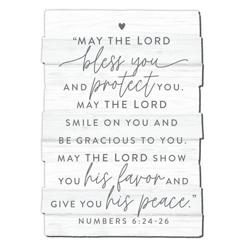 [45045L] Plaque Blessing Stacked Large White Wood