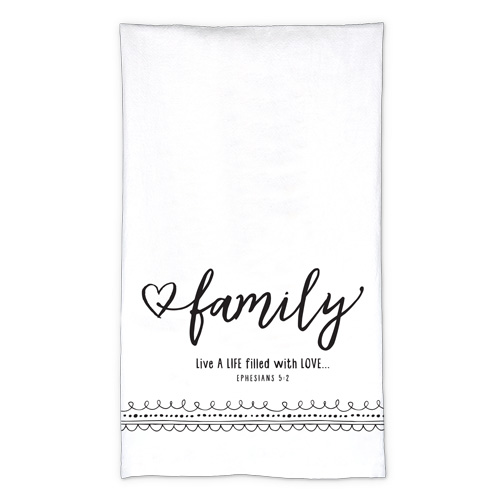 [51571L] Tea Towel Family White w/Poly Bag