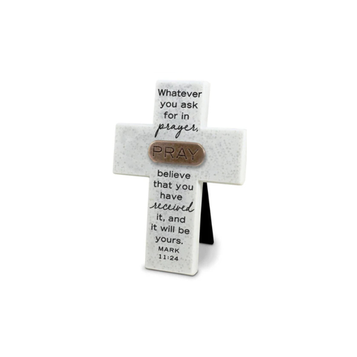 [11161L] Cross Pray Copper Accented White
