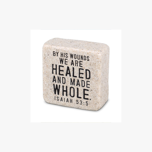 [40768L] Scripture Stone Healed and Made Whole Cast Stone
