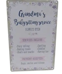 [E5643GM] Tin Sign Grandma's Baby Sitting Service