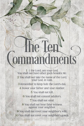 [9451] Plaque Ten Commandments Silver Edge MDF