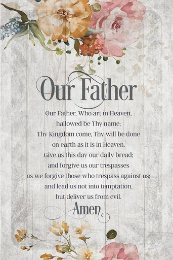 [9453] Plaque Our Father Floral Silver Edge MDF