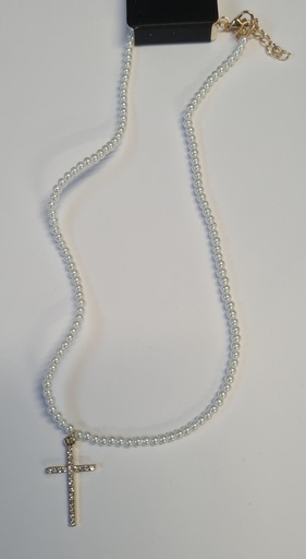 [1132] Necklace Cross on Pearl Gold