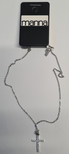 [1134] Necklace Cross Small Diamante Silver