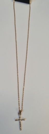 [1135] Necklace Cross Small Diamante Gold
