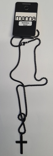 [1144] Necklace Cross on Chain Stainless Steel Black 54cm