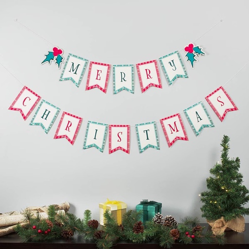 [PTW015] Banner Merry Christmas Red and Teal Paper
