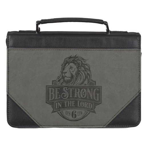[BBL817] Bible Case Large Be Strong Lion Black & Grey Lux
