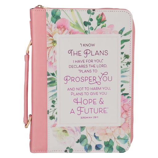 [BBL814] Bible Case Large I Know The Plans Pink Floral Faux L