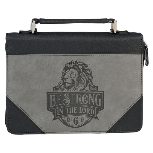 [BBXL817] Bible Case XL Be Strong Lion Black & Grey Luxleather