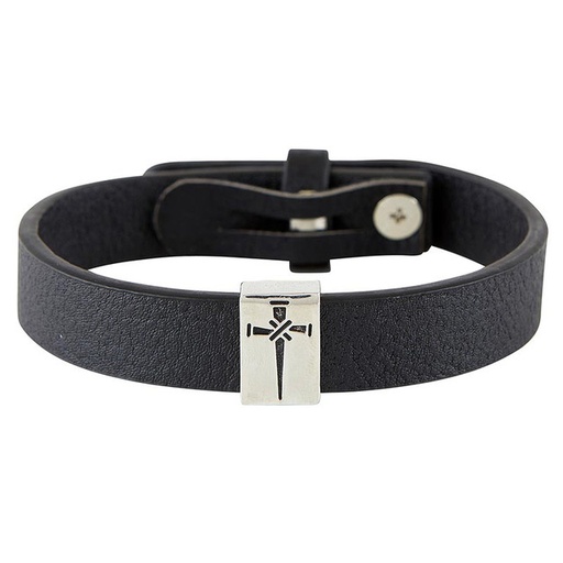 [N1407] Bracelet Cross of Nails Black Faux Leather
