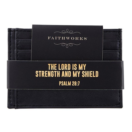 [P7316] Cardholder Lord Is My Strength Black Vegan Leather