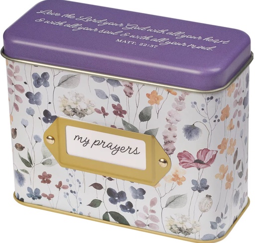 [TIN054] Cards In Tin My Prayers Purple Floral 