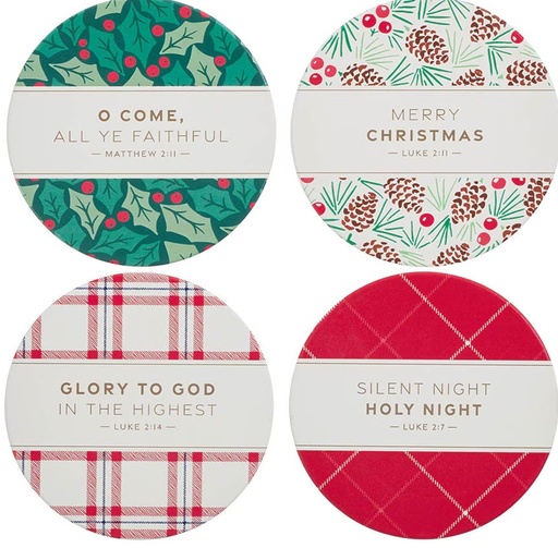 [COA028] Coaster Set 4pc Christmas Plaid 