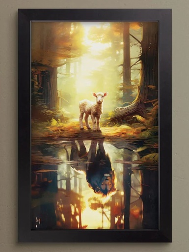 [BFW0052] Framed Art Lion and Lamb Reflection