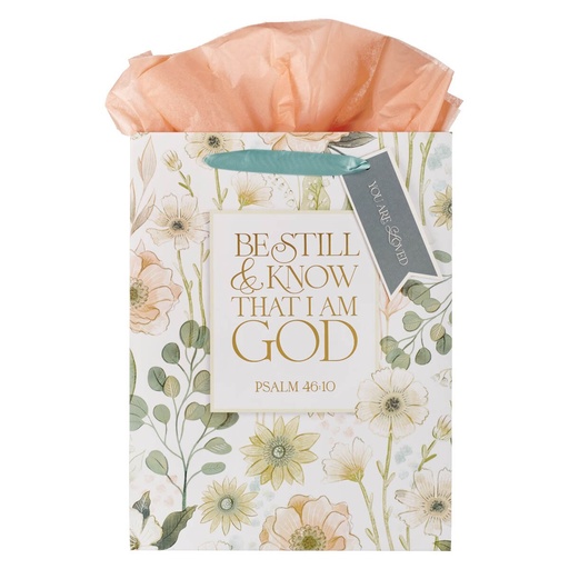 [GBA458] Gift Bag Large Be Still & Know Floral Portrait