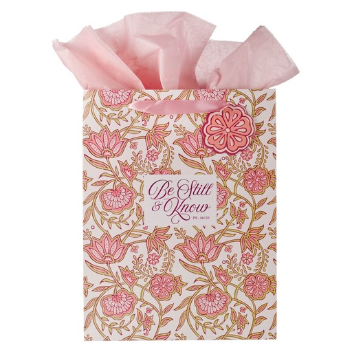 [GBA456] Gift Bag Large Be Still Burgundy Floral Portrait