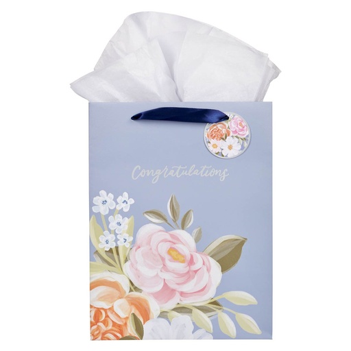 [GBA491] Gift Bag Large Congratulations Blue Floral 