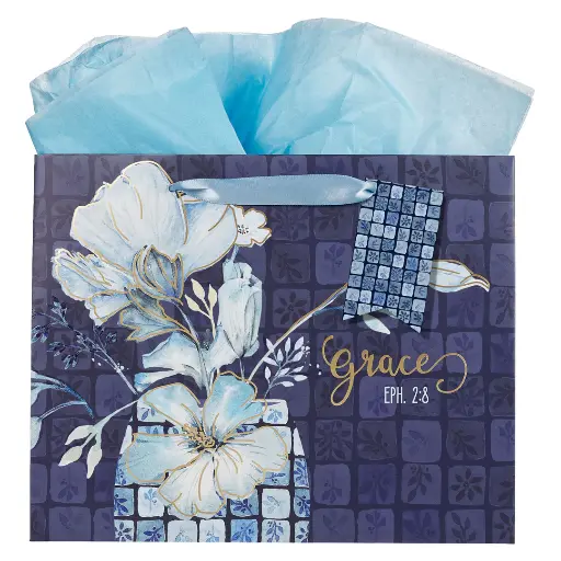 [GBA493] Gift Bag Large Grace Blue Floral Tile