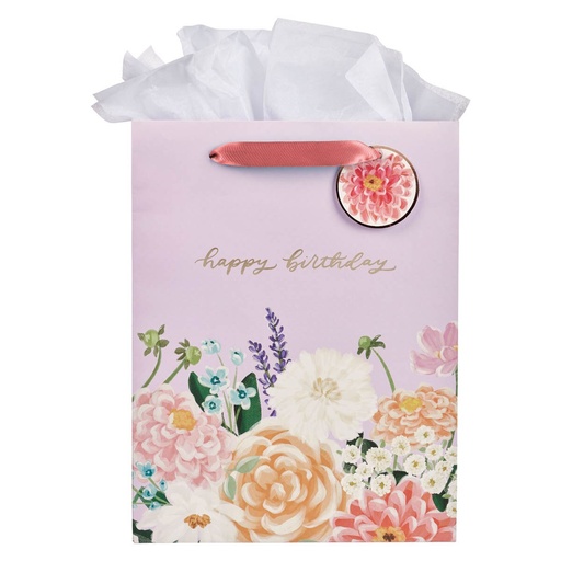 [GBA487] Gift Bag Large Happy Birthday Lilac Floral (01/25)