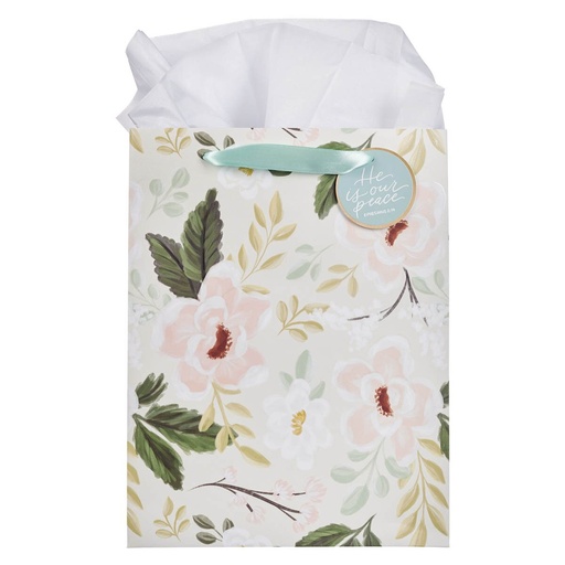 [GBA492] Gift Bag Large He Is Our Peace Green Floral 