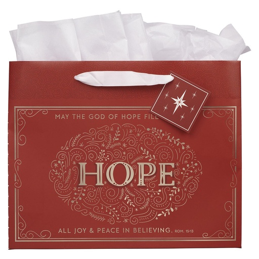 [GBA508] Gift Bag Large Hope Red Filigree 