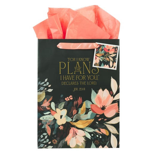[GBA459] Gift Bag Large I Know The Plans Floral Blk Portrait