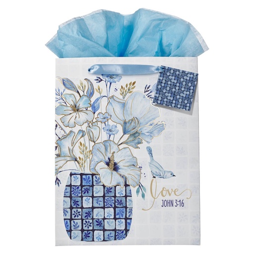 [GBA495] Gift Bag Large Love John 3:16 Blue Mosaic Tile (01/25)