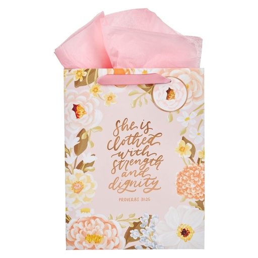 [GBA489] Gift Bag Large Strength & Dignity Pink Floral (01/25)