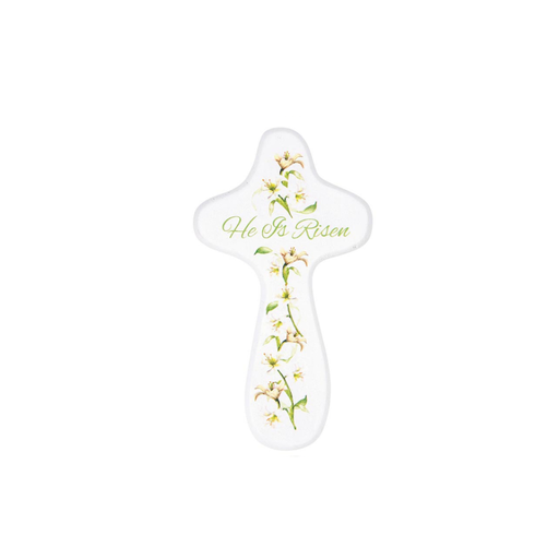 [R1907] Handheld Cross He Is Risen Wood