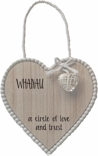 [X325LO] Hanging Heart Plaque Whanau MDF